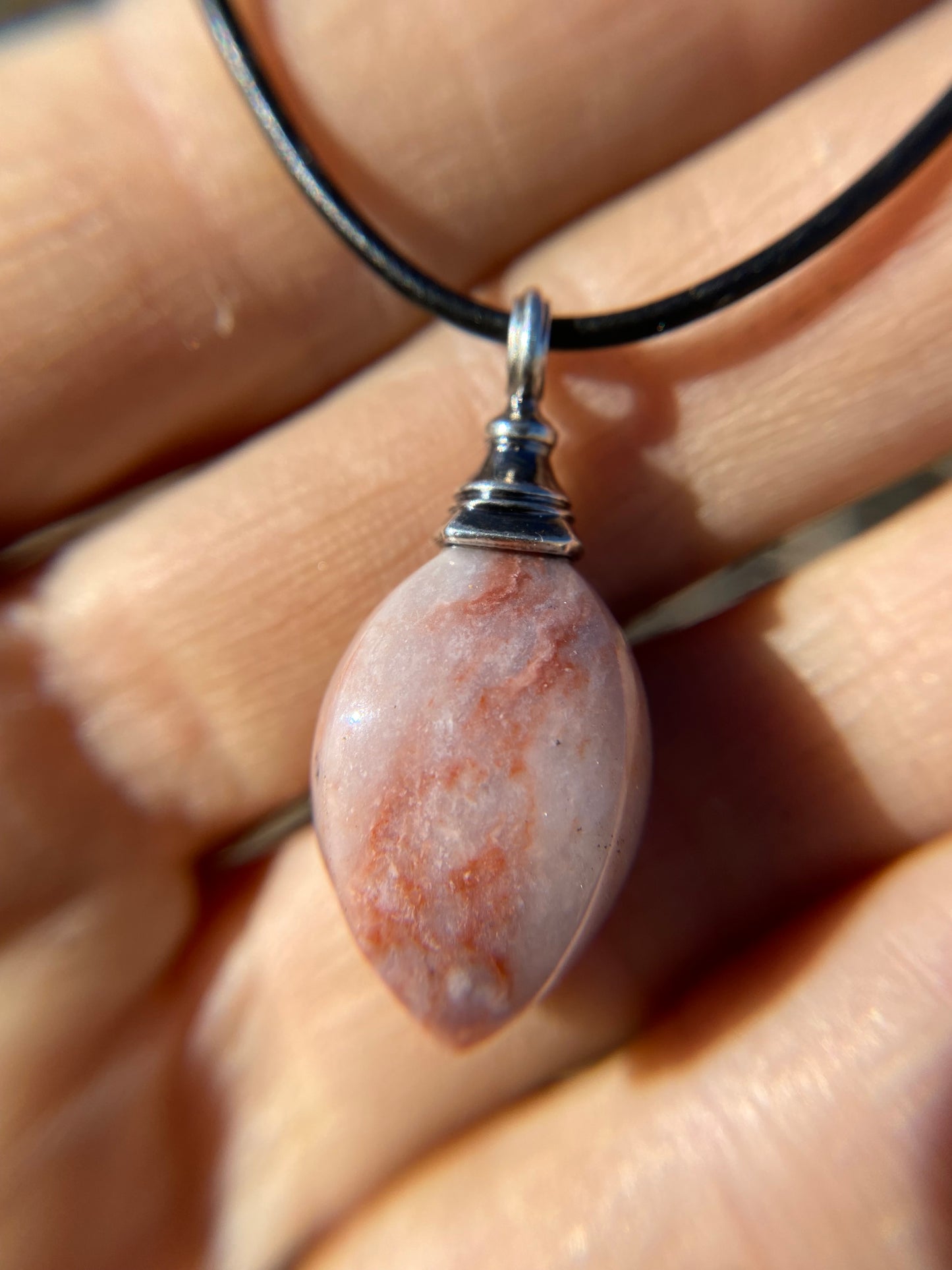 Pink and White Chalcedony Pendulum Pendant