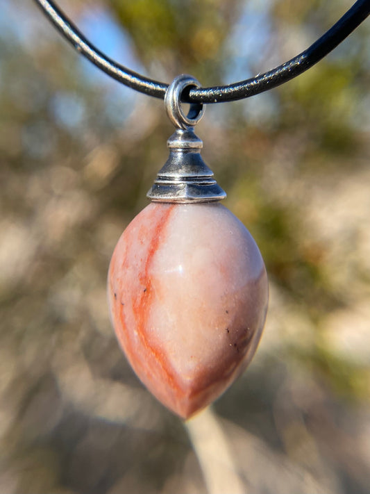 Pink and White Chalcedony Pendulum Pendant